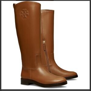 Tory Burch LOGO-EMBOSSED TALL LEATHER BOOTS